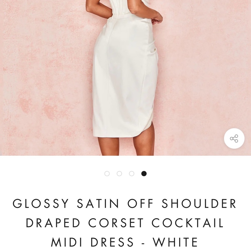 COPY - House of CB - GLOSSY SATIN OFF SHOULDER
DRAPED CORSET COCKTAIL
MIDI DRESS